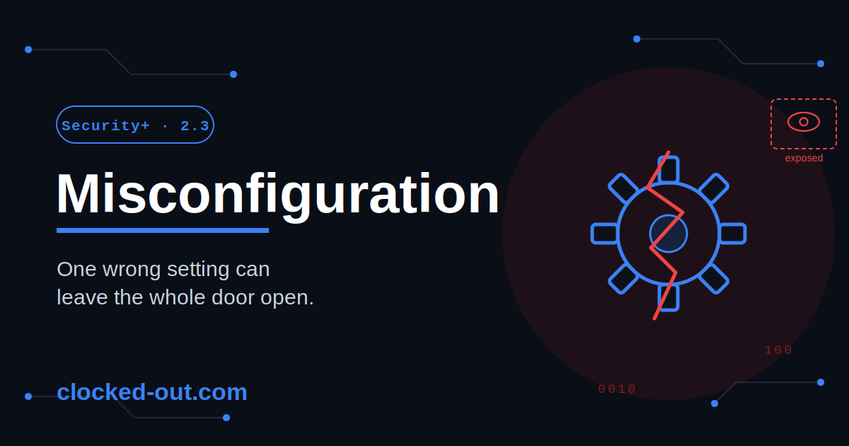 Misconfiguration vulnerability concept showing an exposed database left open by an insecure setting