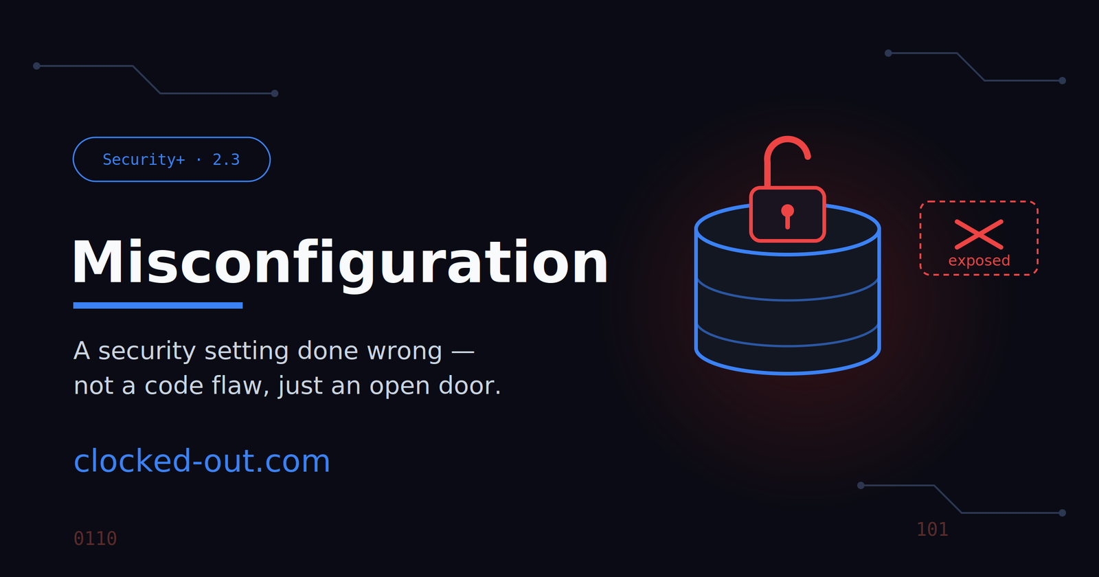 Misconfiguration vulnerability concept showing an exposed database left open by an insecure setting